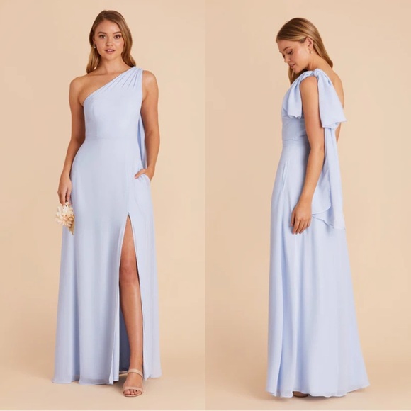 NWT Birdy Grey Melissa Chiffon Periwinkle Blue Bridesmaid Maxi Dress Large - Picture 1 of 7